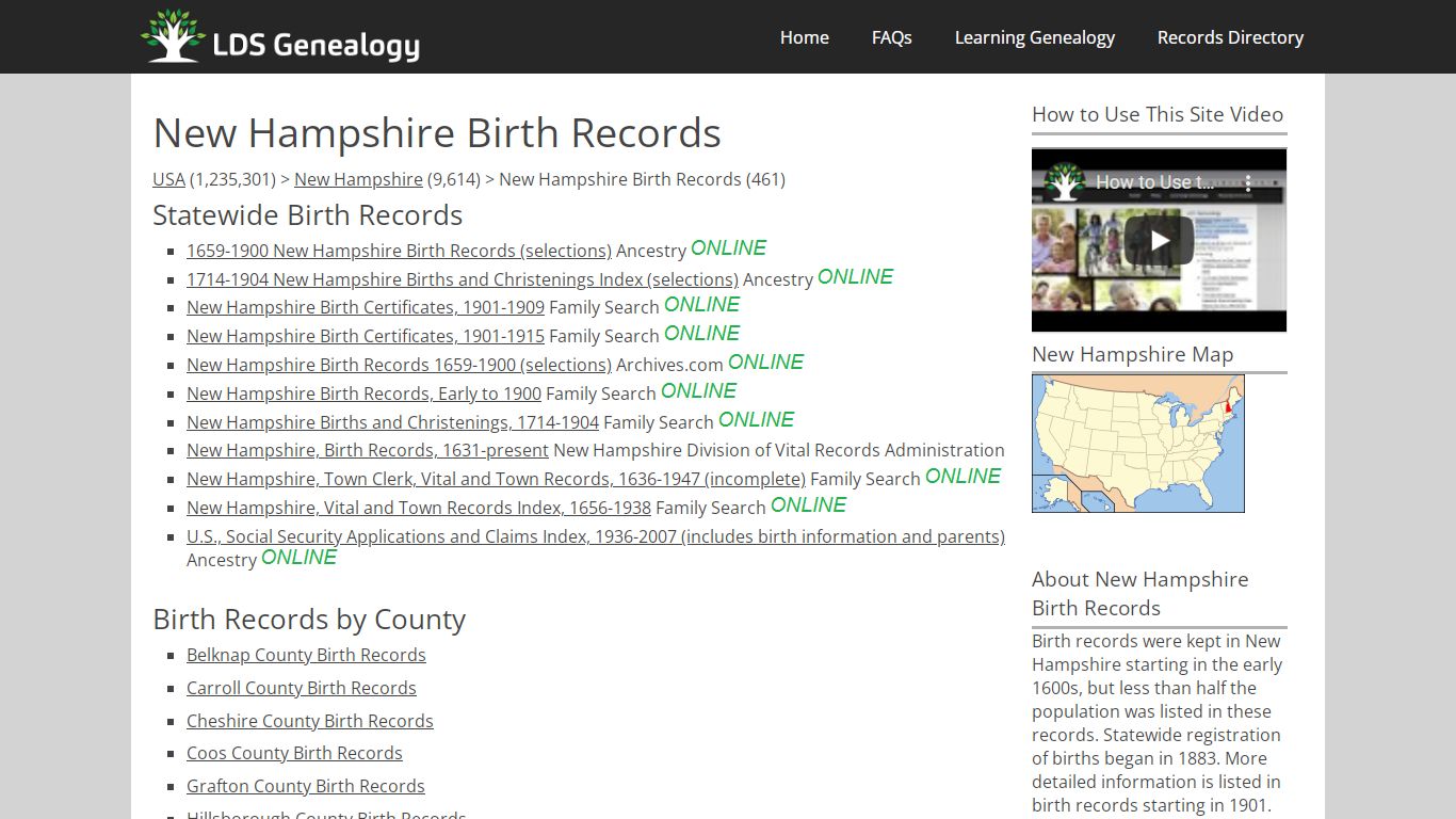 New Hampshire Birth Records - LDS Genealogy