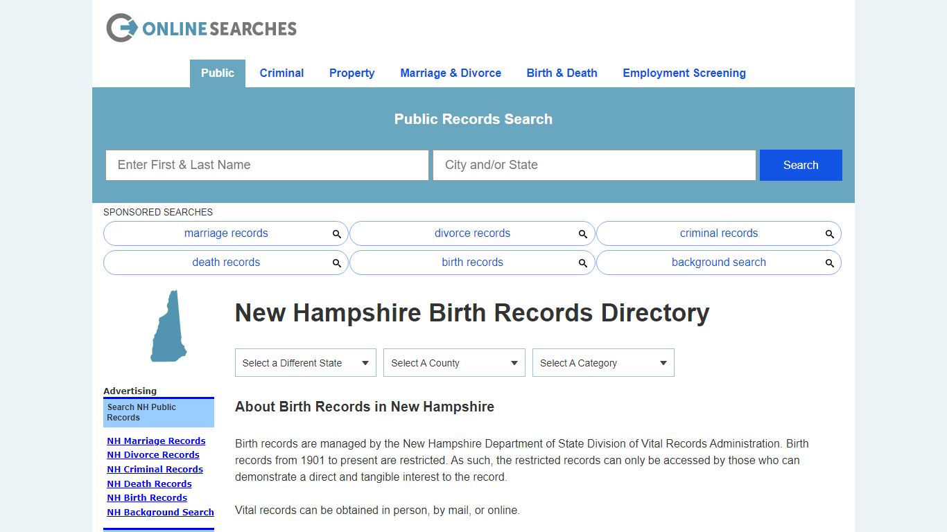 New Hampshire Birth Records Search Directory